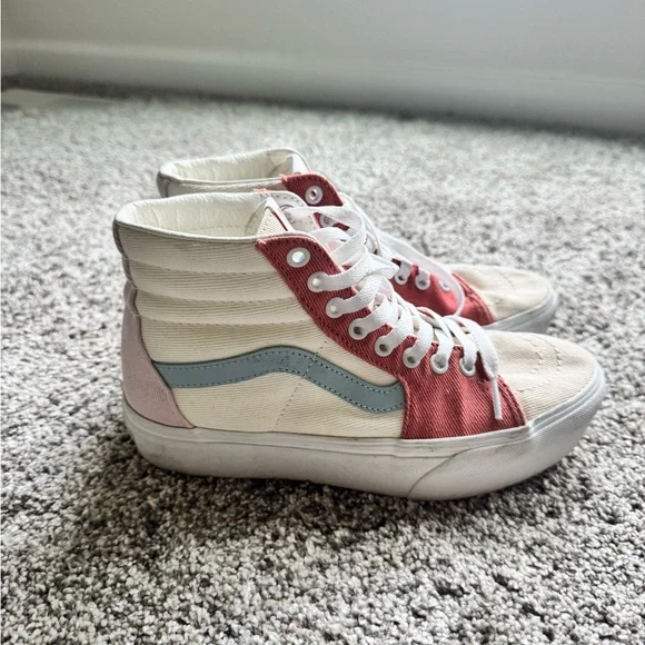 Vans High Top Sneakers in White, Red, Light Blue, Pink