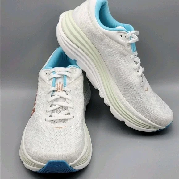 Authenticated Hoka Gaviota 5 Womens 9.5B White Frost Blue Running Shoes Sneaker