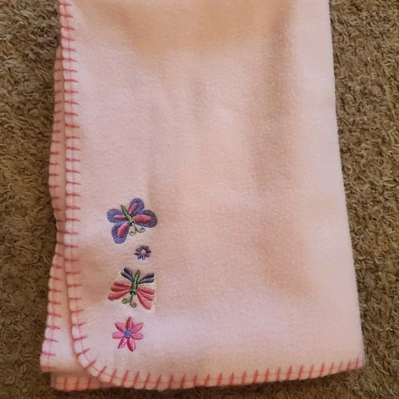 Parents Choice Pink Fleece Baby Girl Blanket Butterfly Flower Embroidery Lovey