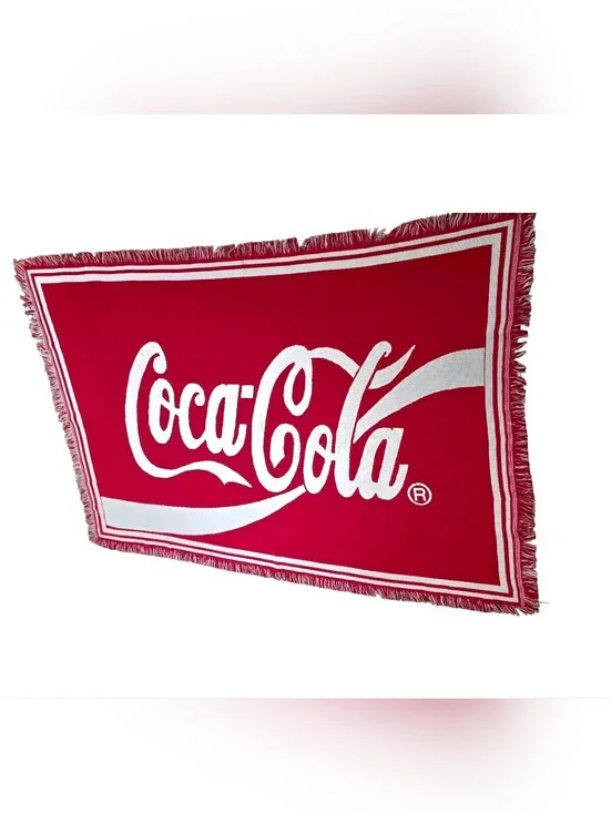 Coca Cola 90s Classic Throw Blanket woven knit tapestry and fringe-size 70”x48