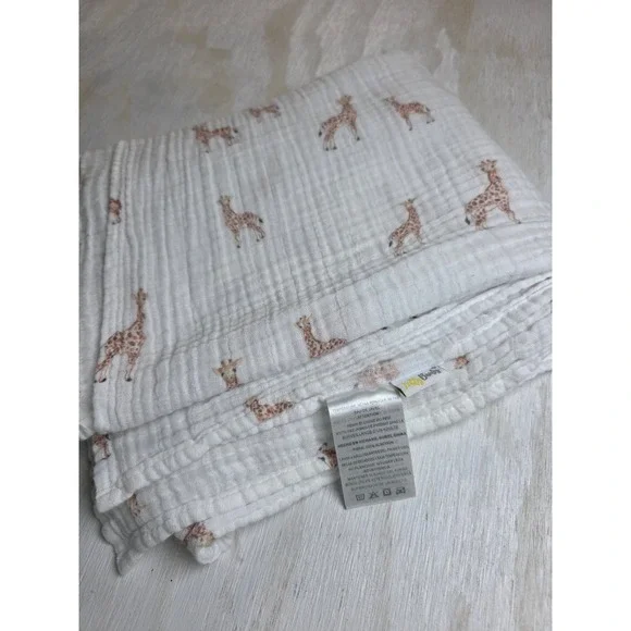 Lolly Banks Cotton Muslin Swaddle Blanket Giraffe Print White Boho Neutral Kids