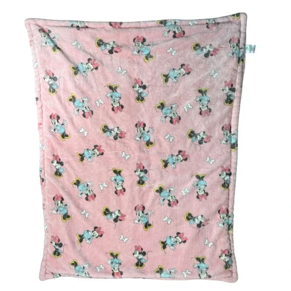 Disney Baby Minnie Mouse Pink Plush Fleece Stroller Blanket‎ Bows 28x37
