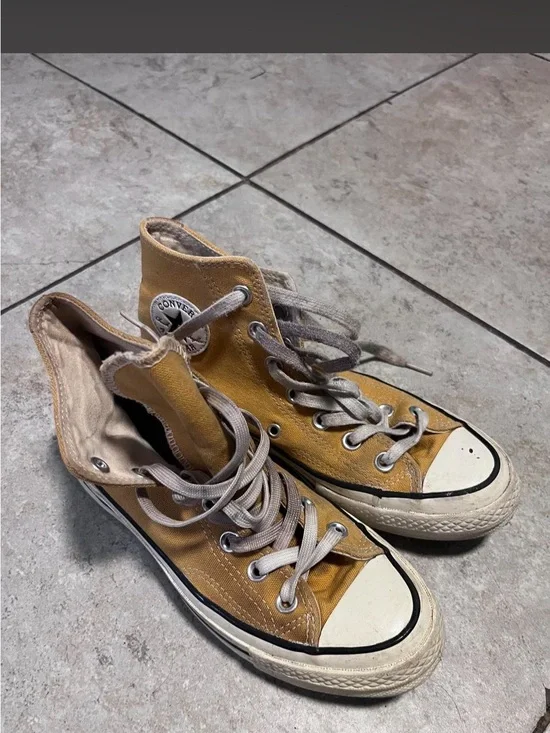 Converse High Top Sneakers in Mustard Yellow and White