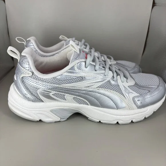 Puma Morphic Metallic Silver Frosted Ivory Women Sneakers 402947-06 Size 11
