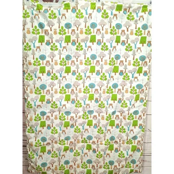 Reversible Owl & Trees Baby Blanket By Sewell Studio - Soft Cotton & Plush Fleec