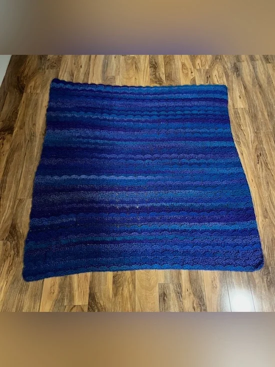 Handmade Y2K Blue Lavender Purple Crochet Blanket Size 54” Wide 58” Long EUC