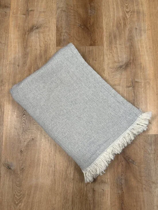 Piscatextil Beige 100% Cotton Fringed Textured Throw Blanket Portugal