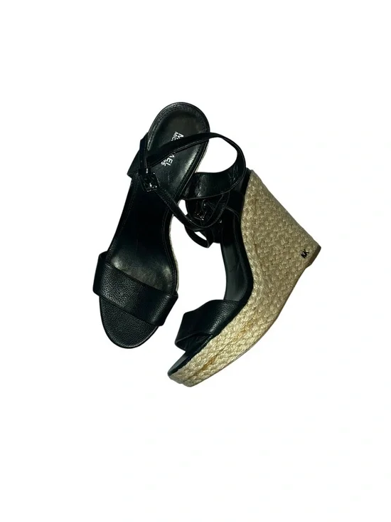 Michael Kors Black Leather Wedge Espadrille Sandals
