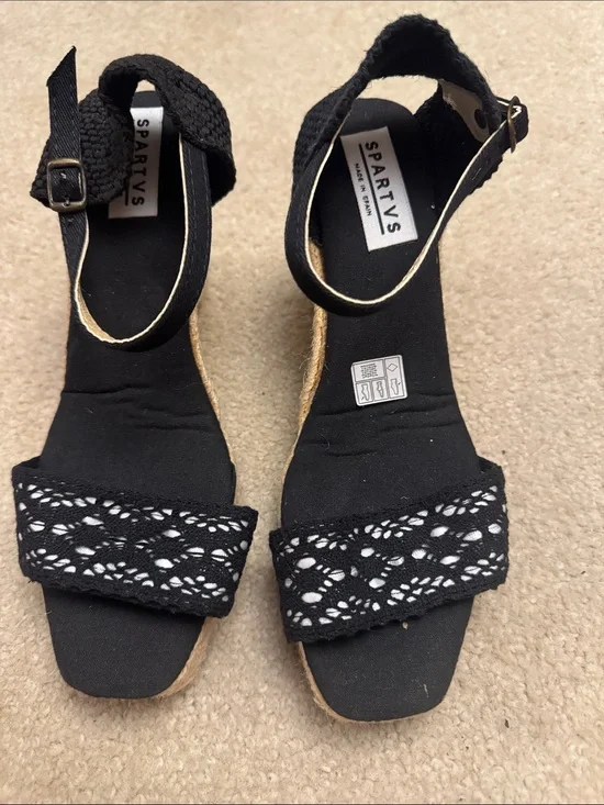 Black Lace Wedge Sandals with Ankle Strap