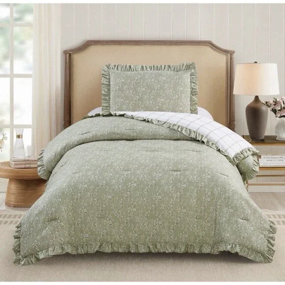 Modern Heirloom 2pc Twin/Twin XL Floral Ruffle Comforter Bedding Set NEW