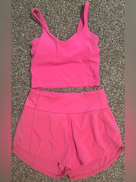LULULEMON 2 Bright Pink Athletic Crop Top & Skort Set Flowy Lightweight Workout