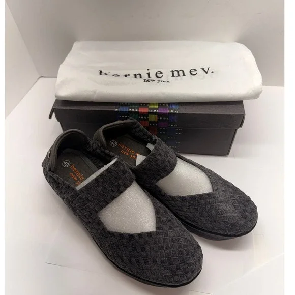 Bernie Mev Lulia Dark Grey Chenille Woven Wedge Mary Jane Pumps Size 40