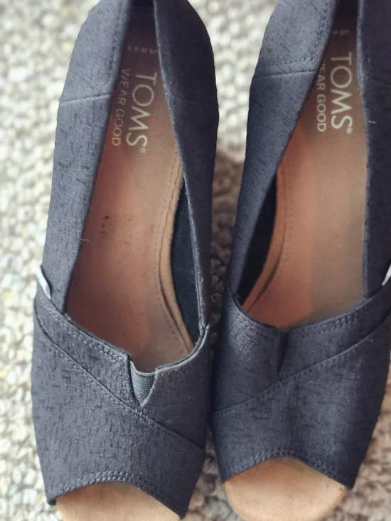 Toms Black Canvas Peep-Toe Flats