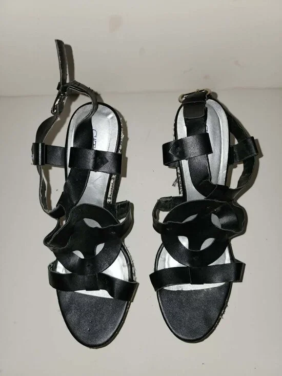 black and white wedges women's, Cato, size 8