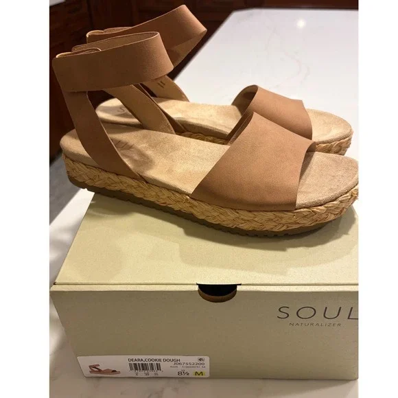 Soul Naturalizer Deara Cookie Dough Espadrille Platform Wedge Sandals size 8.5