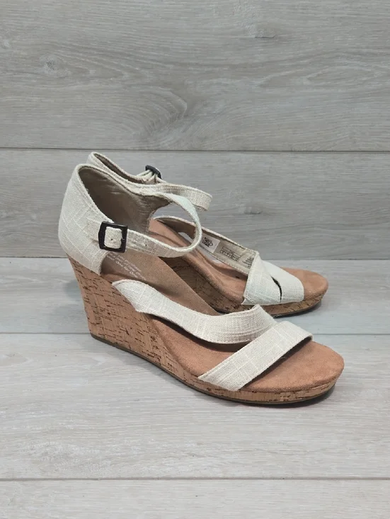 Toms Women Cork Wedge Sandals  Ankle Strap in Natural Shoes Sz 9