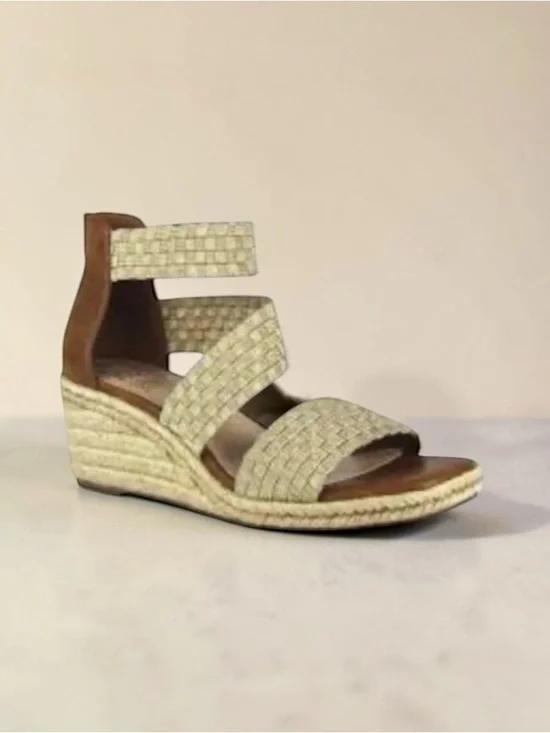Impo Nalani Memory Foam Monochrome Vegan Brown & Tan Wedge Sandals Size 6.5