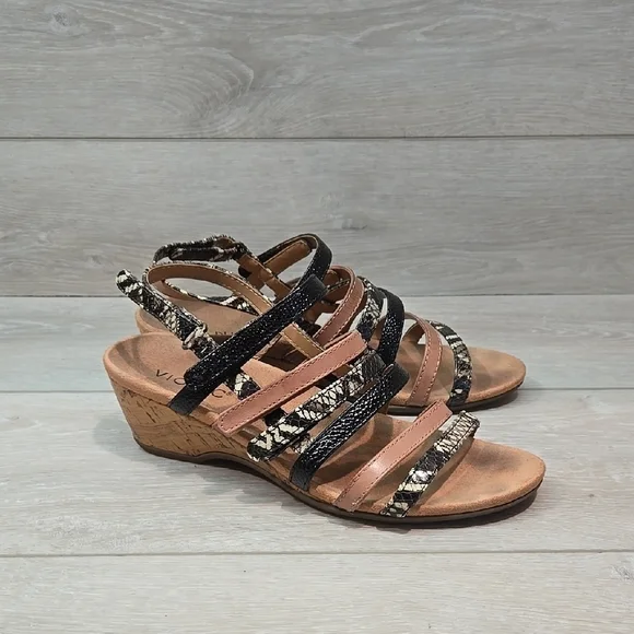 Vionic Women Tess Ray Snk Light Multi-Color Wedge Sandals Shoes Sz 8.5