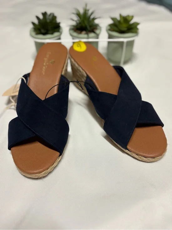Tommy Bahama Navy Cross-Band Espadrille Wedge Slide
