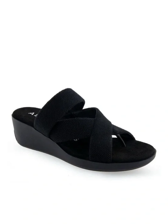 Aerosoles Ilona Women’s Black Wedge Thong Sandals Comfort Cushioned Shoes