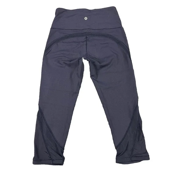 Lululemon Athletica High Rise Mesh Panel Crop Leggings Navy Blue Yoga Pants