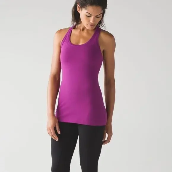 Lululemon Athletica Sz 4 Cool Tank Top Gathered Ruched Racerback Yoga‎ Run Pink
