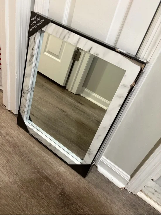 Marble Frame Wall Mirror - White/Gray