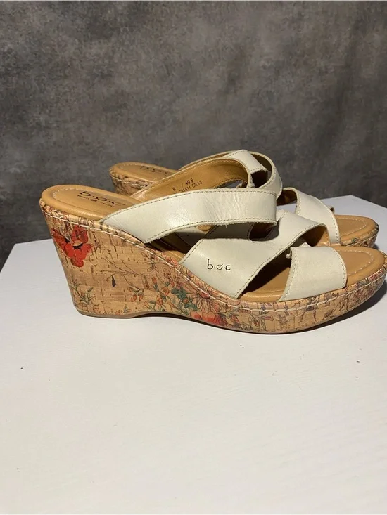 b.o.c. Born Concept Floral Cork Wedge Sandals Women's Size 9 M Off White Ivory