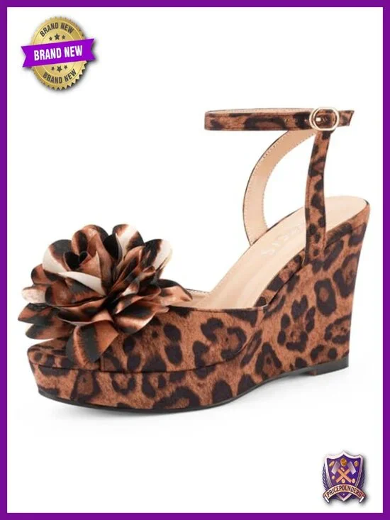 Platform Wedge Sandals Peep Toe Criss-Cross Ankle Strap Faux Leather Wedge