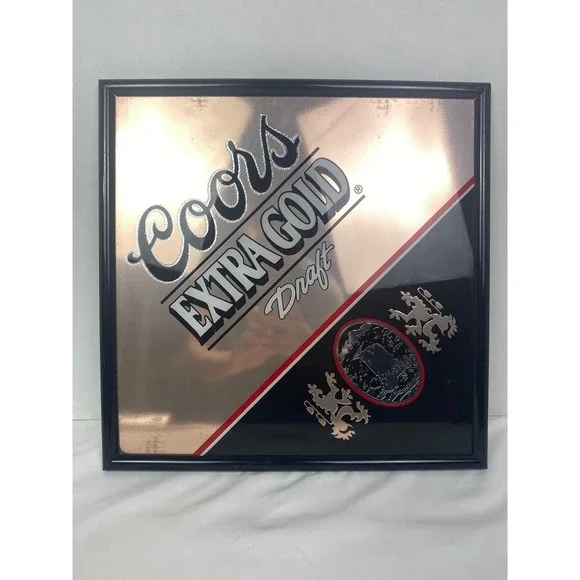 Coors Extra Gold Draft Bar Mirror 16x16 Gold Black Acryl Etch Sign 1993 Vintage