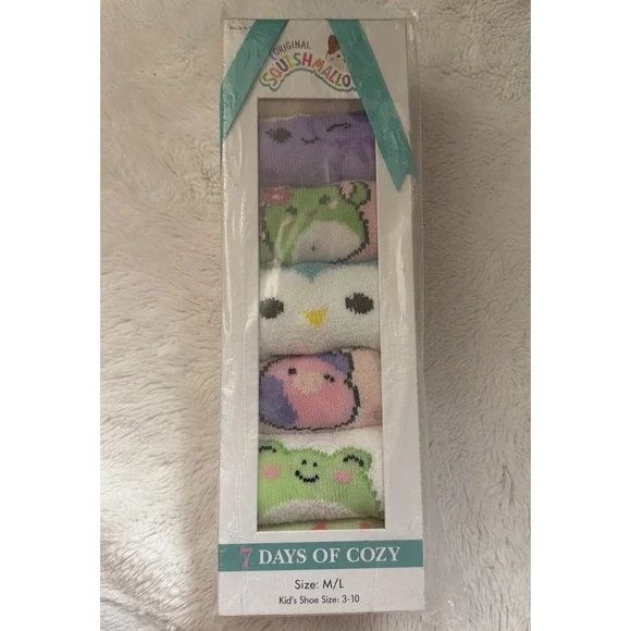 Squishmallows Seven days of cozy Socks Size M/L  Kid's 3 to 10 Gift Set NWT 7 Ct
