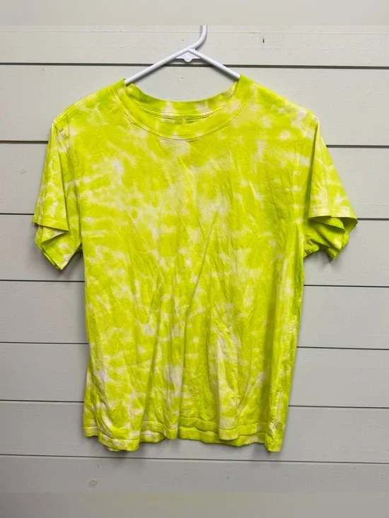 Lululemon all yours short sleeve cotton shirt yellow tie dye women's size 4