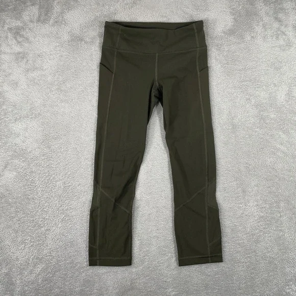 Lululemon Speed Up Crop Leggings Womens Medium Dark Olive Green Yoga Running