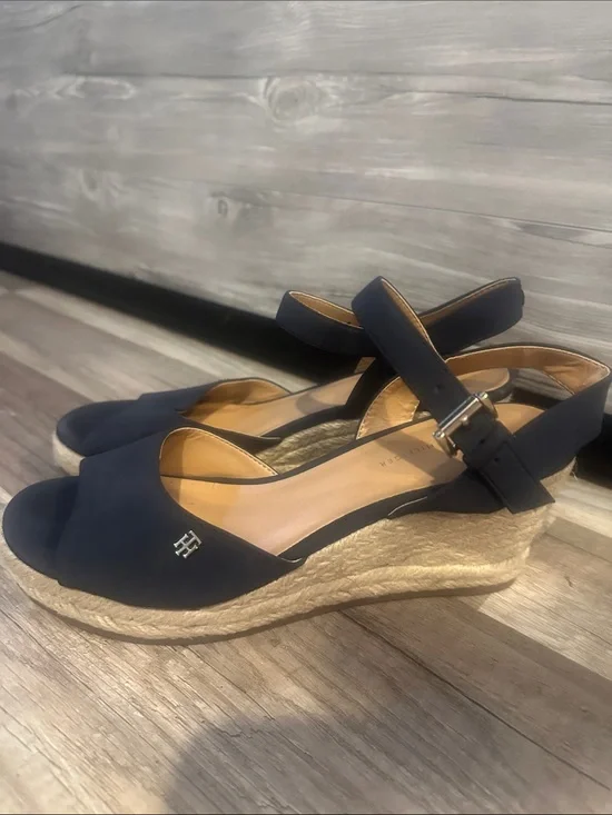 Tommy Hilfiger Navy Espadrille Wedge Sandals with Ankle Strap