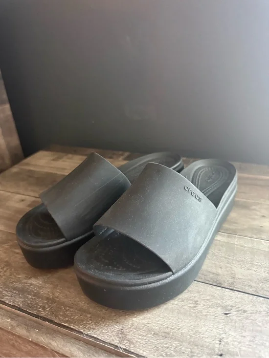 CROCS Women's Black Slide Wedge Sandals never worn
