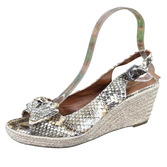 Franco Sarto Camino Women Sandal 8‎ Casual Snakeskin Print Espadrille Wedge Tan
