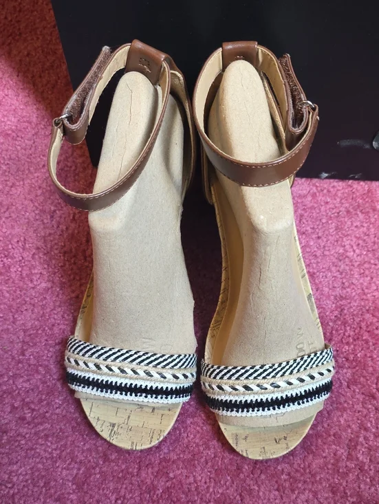 Naturalizer Brown Ankle-Strap Wedge Sandals.  Black & White Braided Toe - Women