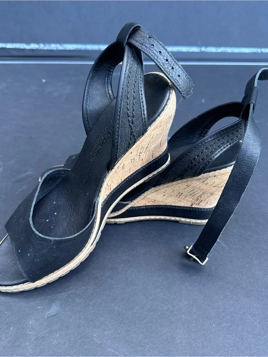 Timberland Maeslin Earthkeepers Leather Cork Wedge Sandals Womens 7 Black