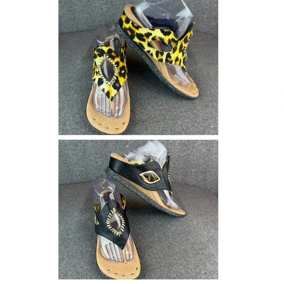 Modzori Reversibles Leopard Black Wedge Sandals Thong Women's Size 9