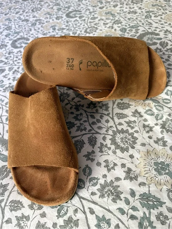 Papillio Suede Slide Sandals in Tan Brown