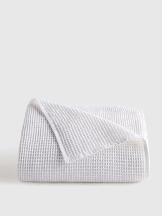 Organic Queen Waffle Knit Blanket in White - $100