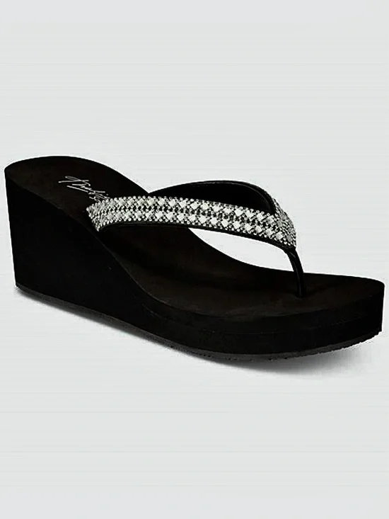 Thalia Sodi Black Wedge Flip Flop with Rhinestone Strap NIB size 10