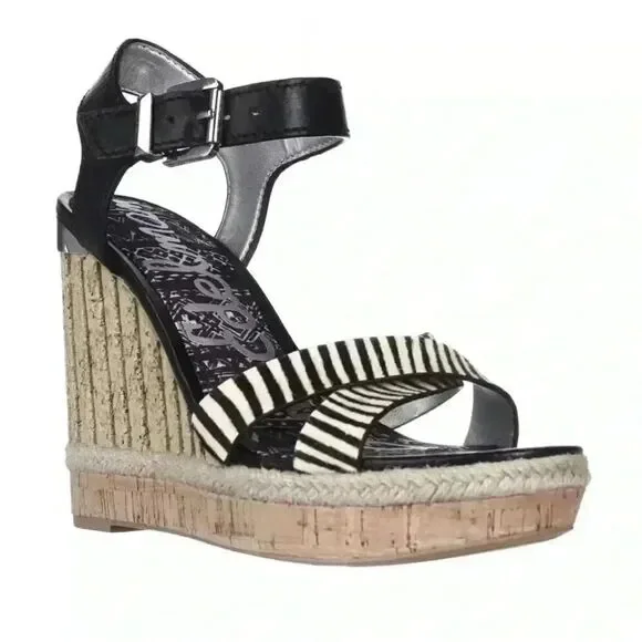 Sam Edelman zebra print clay wedge sandals