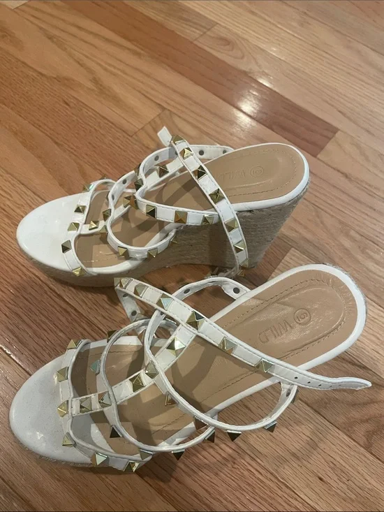 Wild Diva White Studded Espadrille Wedge Sandals