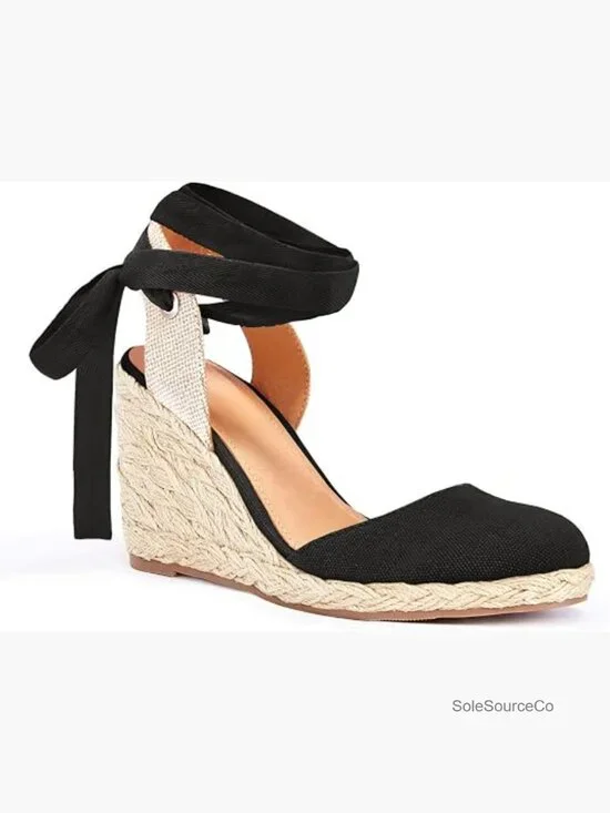 Lace Up Espadrilles Wedge Sandals Slingback Platform Heels