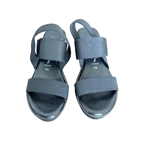 Made in‎ Italy Black Elastic Multi Strap Wedge Platform Sandals Womens 8.5