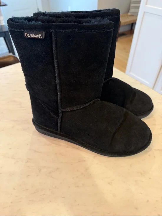 Bearpaw Black Suede Shearling Boots size 10