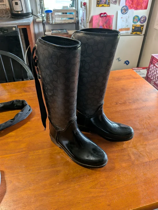 Tall Black Logo-Print Rain Boots