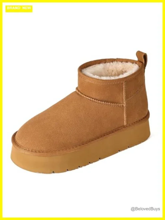Genuine Suede Ankle Platform Snow Boots with Cozy Fur Lining