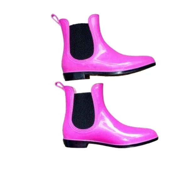 Seven Pink Rain Boots Size 8 Glossy Ankle Chelsea New Insoles